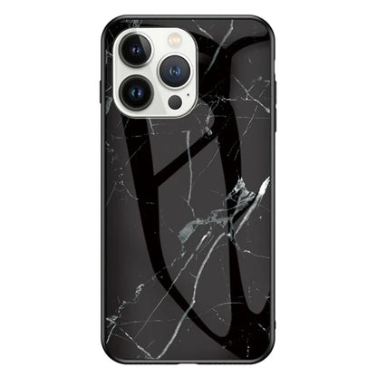 For iPhone 16 Pro Case Marble Pattern Tempered Glass+PC+TPU Protective Phone Cover