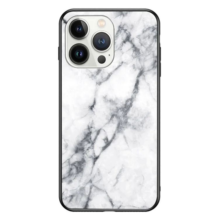 For iPhone 16 Pro Case Marble Pattern Tempered Glass+PC+TPU Protective Phone Cover