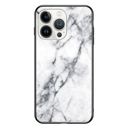 For iPhone 16 Pro Case Marble Pattern Tempered Glass+PC+TPU Protective Phone Cover