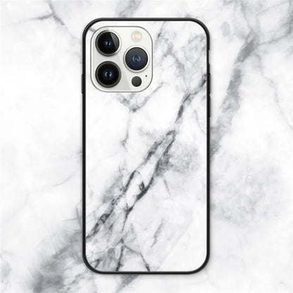 For iPhone 16 Pro Case Marble Pattern Tempered Glass+PC+TPU Protective Phone Cover