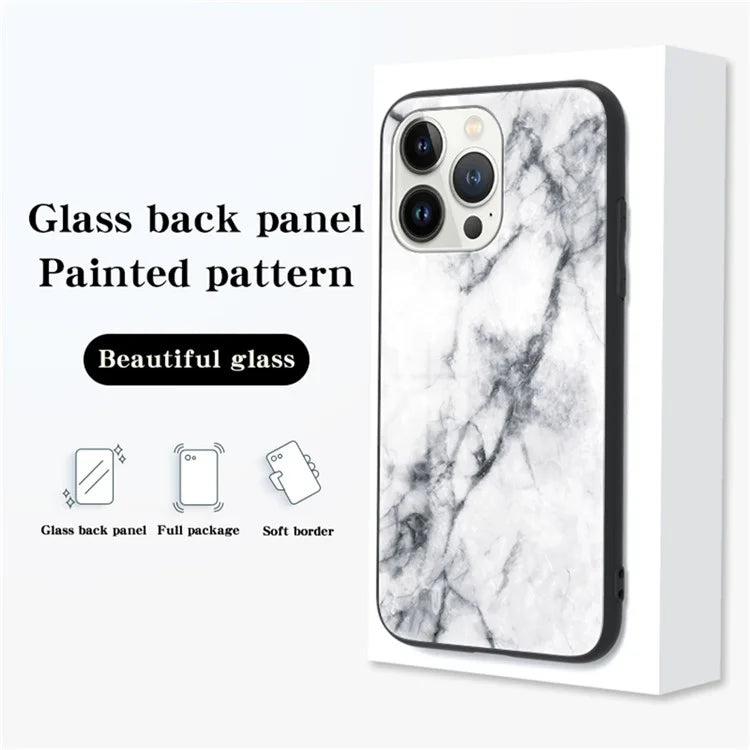 For iPhone 16 Pro Case Marble Pattern Tempered Glass+PC+TPU Protective Phone Cover