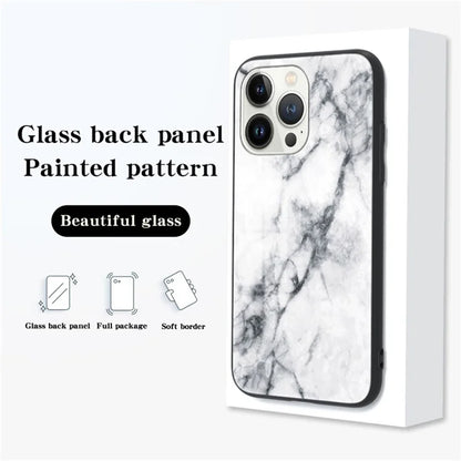 For iPhone 16 Pro Case Marble Pattern Tempered Glass+PC+TPU Protective Phone Cover