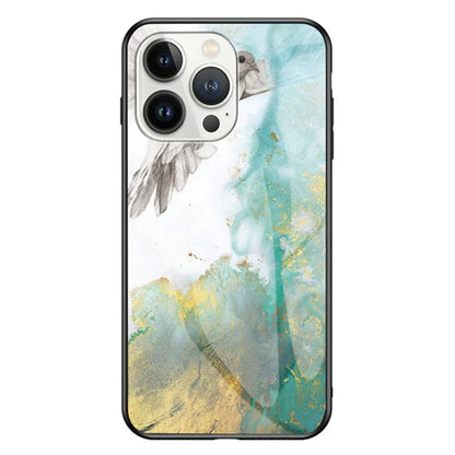 For iPhone 16 Pro Case Marble Pattern Tempered Glass+PC+TPU Protective Phone Cover
