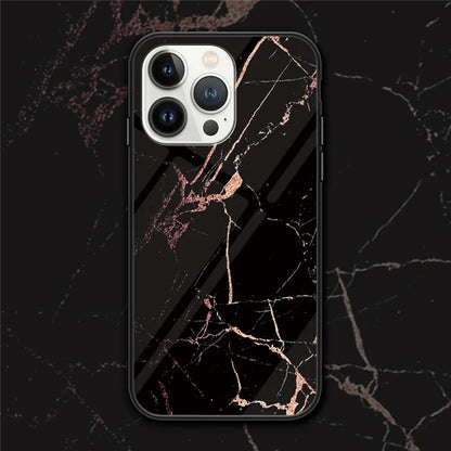 For iPhone 16 Pro Case Marble Pattern Tempered Glass+PC+TPU Protective Phone Cover