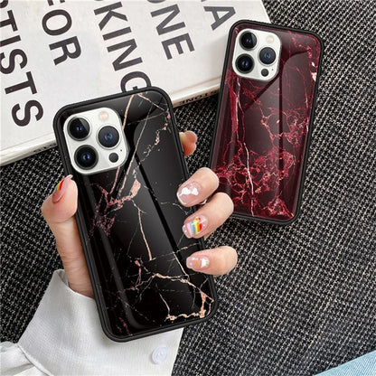For iPhone 16 Pro Case Marble Pattern Tempered Glass+PC+TPU Protective Phone Cover