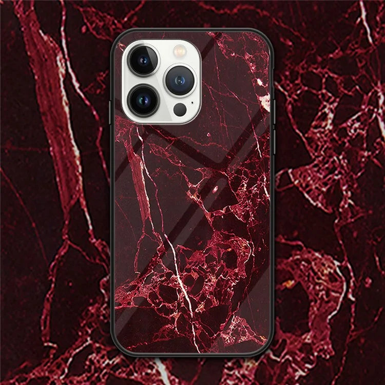 For iPhone 16 Pro Case Marble Pattern Tempered Glass+PC+TPU Protective Phone Cover