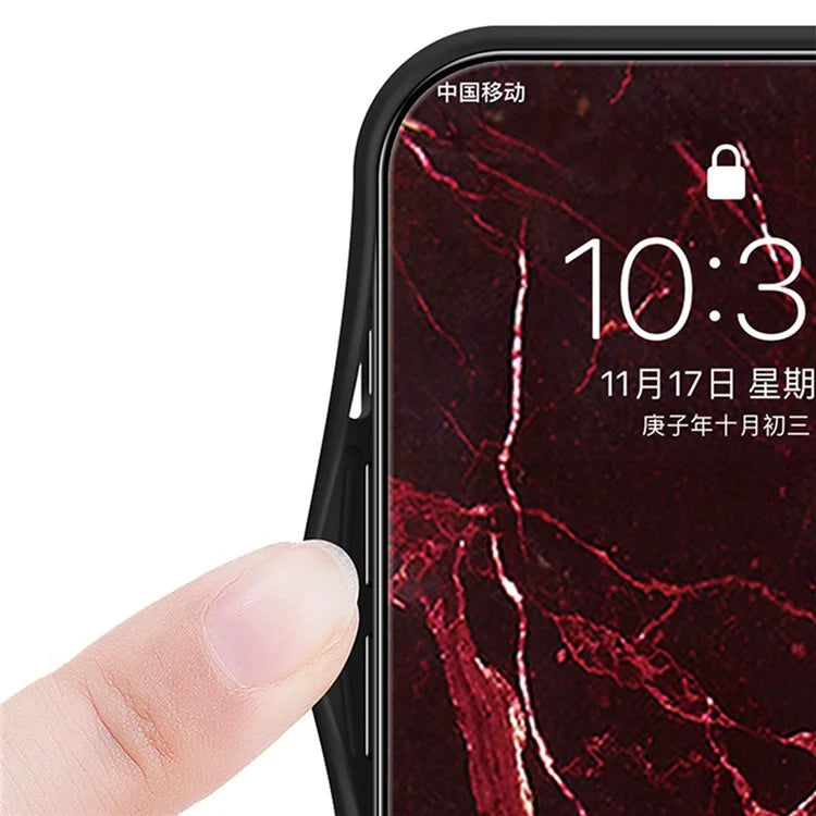 For iPhone 16 Pro Max Case Marble Pattern Tempered Glass+PC+TPU Protective Phone Cover