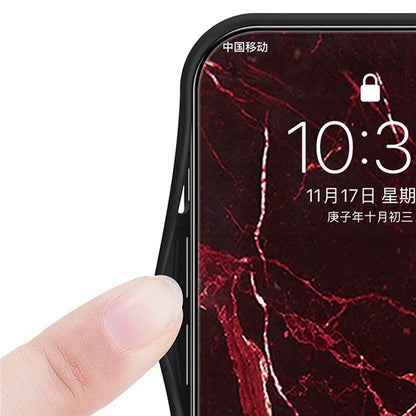 For iPhone 16 Pro Max Case Marble Pattern Tempered Glass+PC+TPU Protective Phone Cover