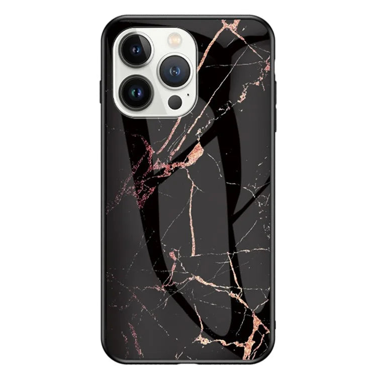 For iPhone 16 Pro Max Case Marble Pattern Tempered Glass+PC+TPU Protective Phone Cover