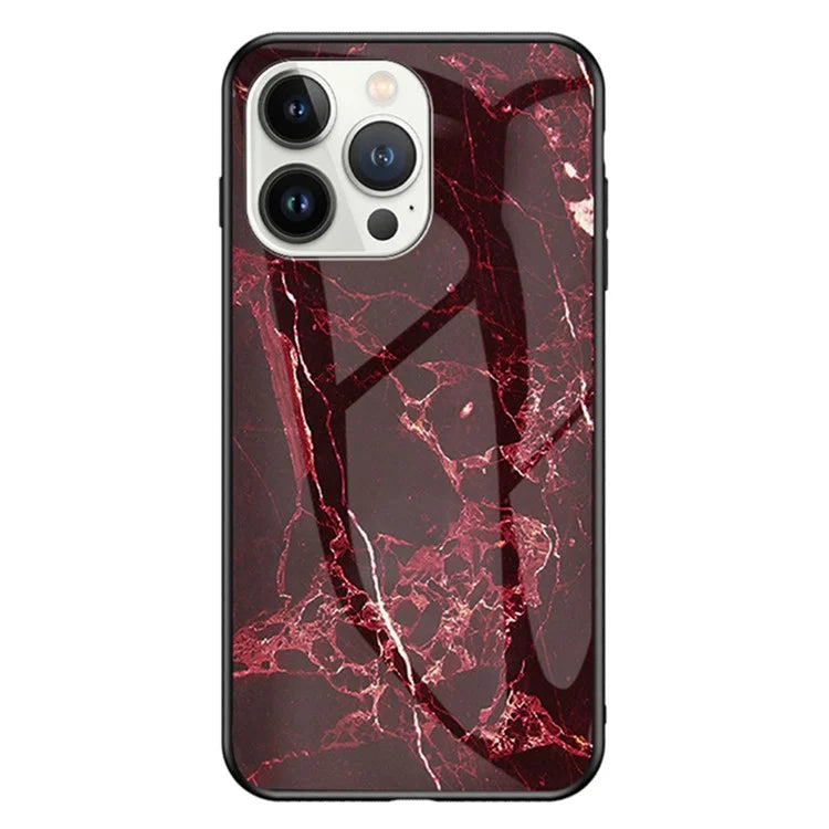 For iPhone 16 Pro Max Case Marble Pattern Tempered Glass+PC+TPU Protective Phone Cover