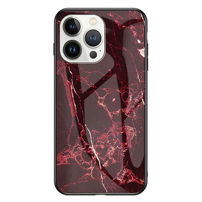 For iPhone 16 Pro Max Case Marble Pattern Tempered Glass+PC+TPU Protective Phone Cover