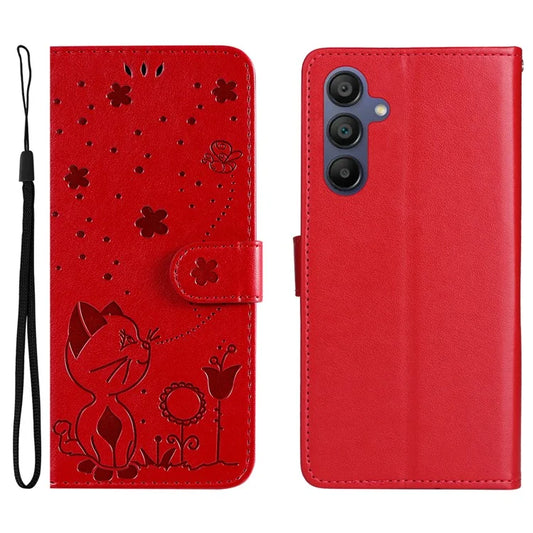 KT Imprinting Flower Series-4 For Samsung Galaxy A16 5G Case Cat Bee Pattern Flip Leather Phone Cover