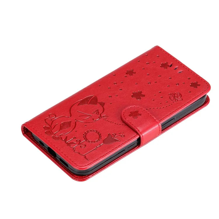 KT Imprinting Flower Series-4 For Samsung Galaxy A16 5G Case Cat Bee Pattern Flip Leather Phone Cover