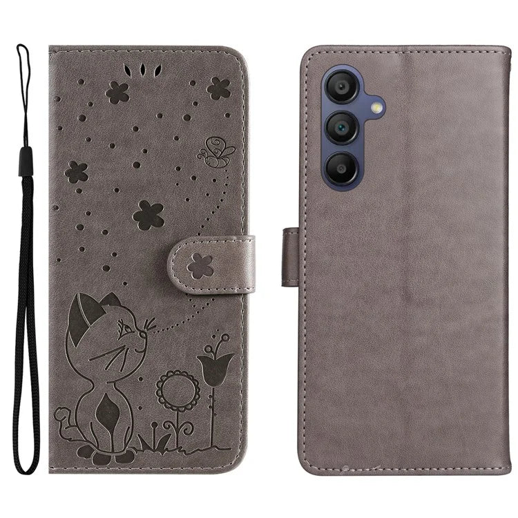 KT Imprinting Flower Series-4 For Samsung Galaxy A16 5G Case Cat Bee Pattern Flip Leather Phone Cover