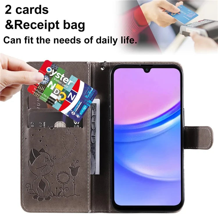KT Imprinting Flower Series-4 For Samsung Galaxy A16 5G Case Cat Bee Pattern Flip Leather Phone Cover