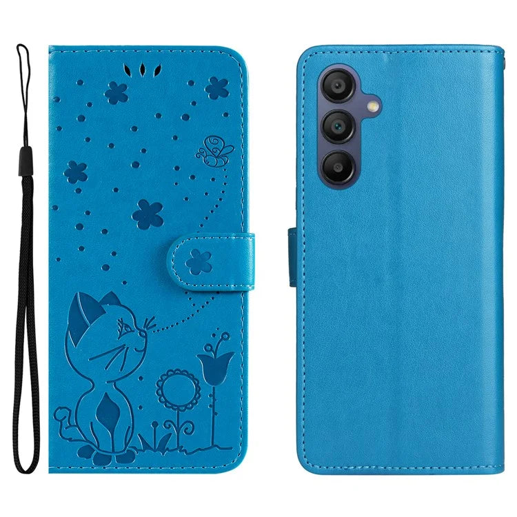 KT Imprinting Flower Series-4 For Samsung Galaxy A16 5G Case Cat Bee Pattern Flip Leather Phone Cover