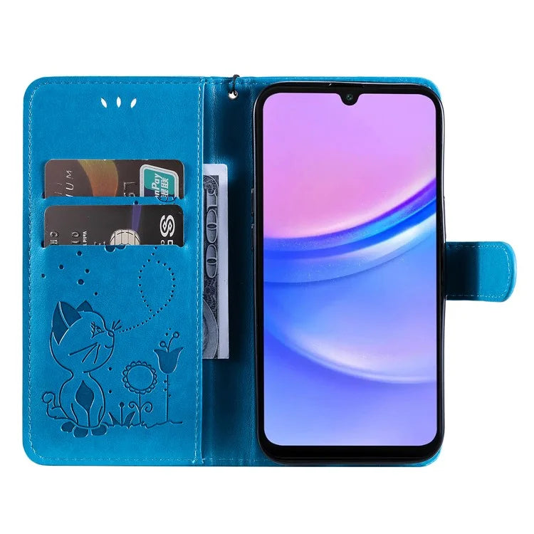 KT Imprinting Flower Series-4 For Samsung Galaxy A16 5G Case Cat Bee Pattern Flip Leather Phone Cover