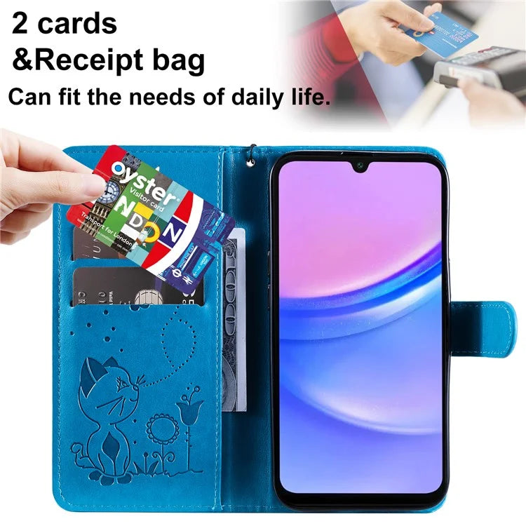 KT Imprinting Flower Series-4 For Samsung Galaxy A16 5G Case Cat Bee Pattern Flip Leather Phone Cover
