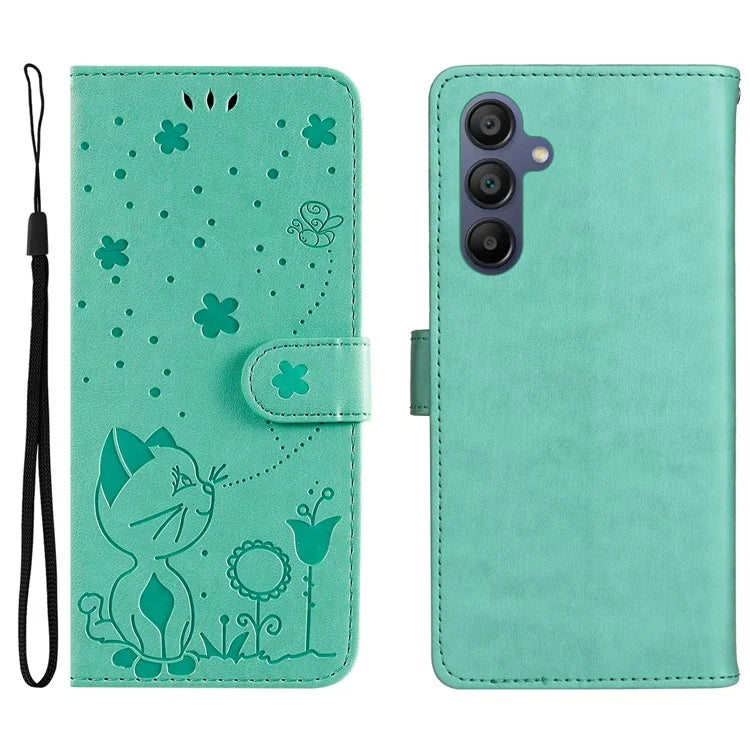 KT Imprinting Flower Series-4 For Samsung Galaxy A16 5G Case Cat Bee Pattern Flip Leather Phone Cover