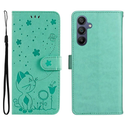 KT Imprinting Flower Series-4 For Samsung Galaxy A16 5G Case Cat Bee Pattern Flip Leather Phone Cover