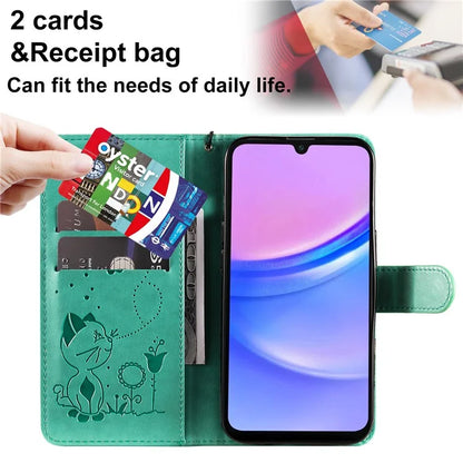 KT Imprinting Flower Series-4 For Samsung Galaxy A16 5G Case Cat Bee Pattern Flip Leather Phone Cover