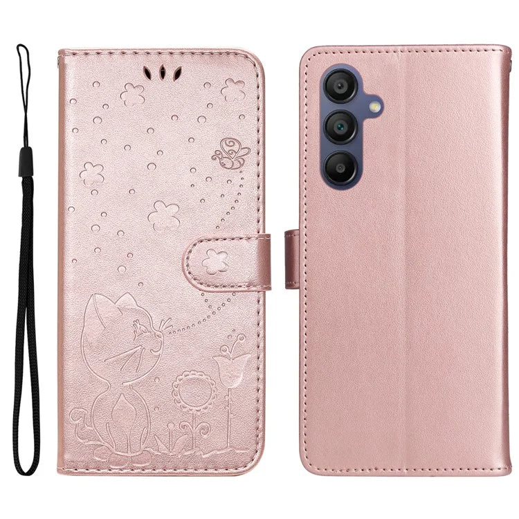 KT Imprinting Flower Series-4 For Samsung Galaxy A16 5G Case Cat Bee Pattern Flip Leather Phone Cover