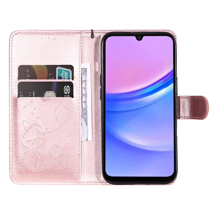 KT Imprinting Flower Series-4 For Samsung Galaxy A16 5G Case Cat Bee Pattern Flip Leather Phone Cover