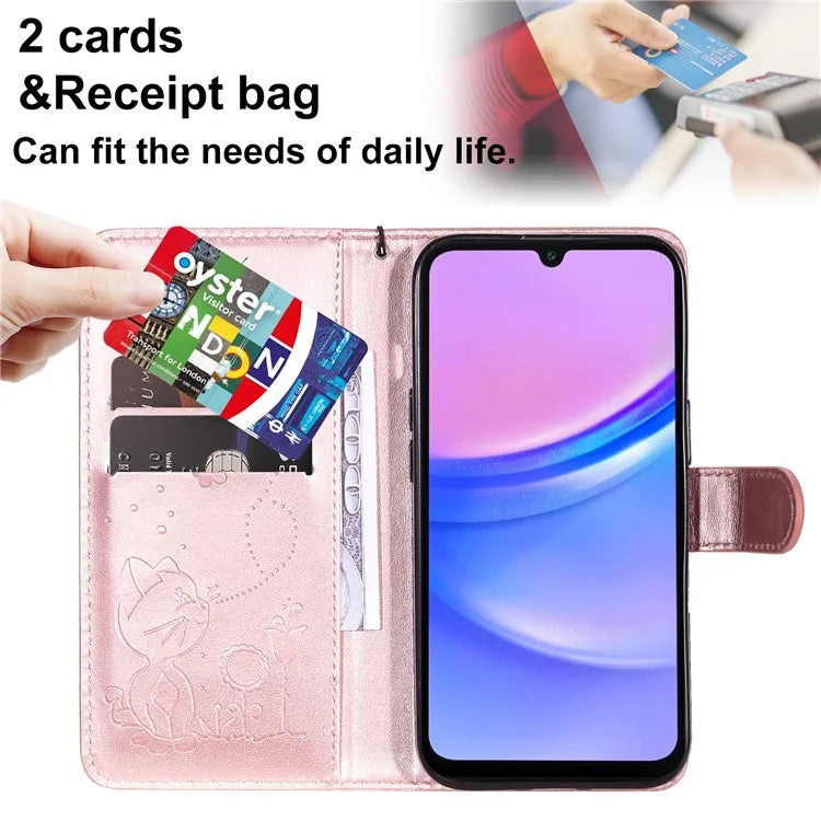 KT Imprinting Flower Series-4 For Samsung Galaxy A16 5G Case Cat Bee Pattern Flip Leather Phone Cover