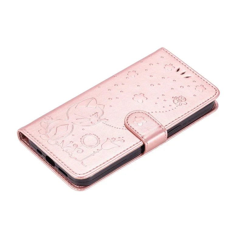 KT Imprinting Flower Series-4 For Samsung Galaxy A16 5G Case Cat Bee Pattern Flip Leather Phone Cover