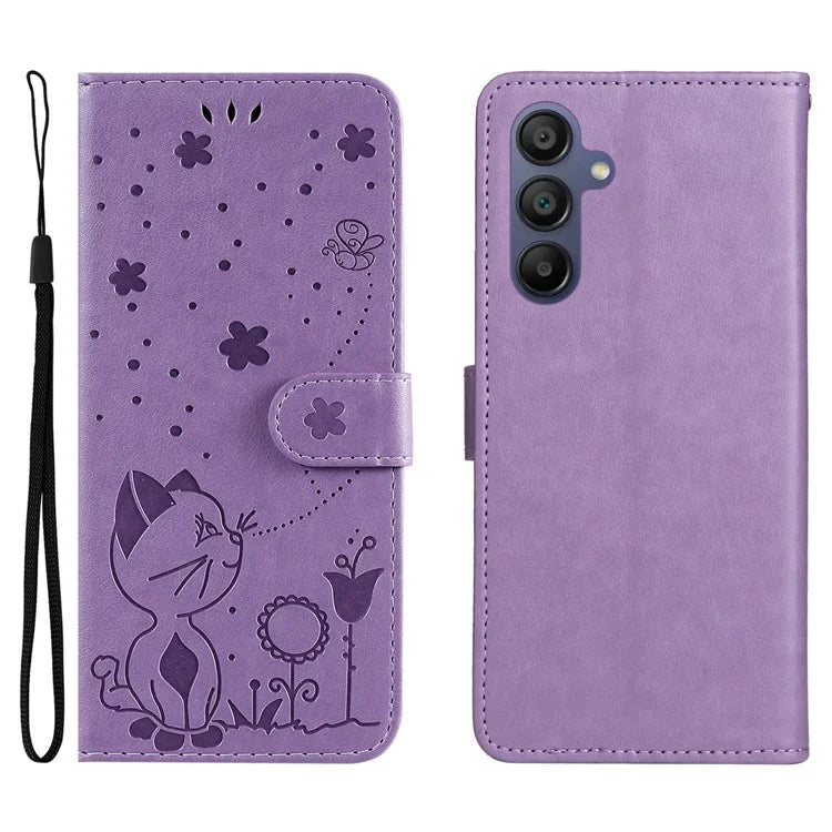KT Imprinting Flower Series-4 For Samsung Galaxy A16 5G Case Cat Bee Pattern Flip Leather Phone Cover