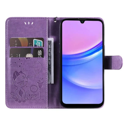 KT Imprinting Flower Series-4 For Samsung Galaxy A16 5G Case Cat Bee Pattern Flip Leather Phone Cover