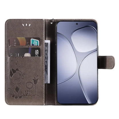 KT Imprinting Flower Series-4 For Xiaomi Redmi K70 Ultra Case Cat Bee Pattern Flip Leather Phone Cover