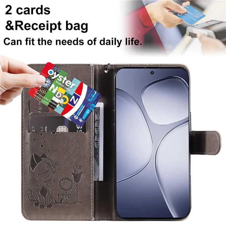 KT Imprinting Flower Series-4 For Xiaomi Redmi K70 Ultra Case Cat Bee Pattern Flip Leather Phone Cover