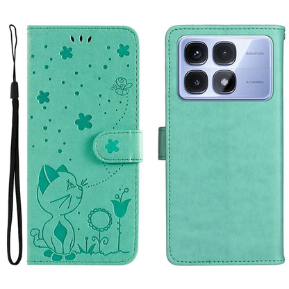 KT Imprinting Flower Series-4 For Xiaomi Redmi K70 Ultra Case Cat Bee Pattern Flip Leather Phone Cover