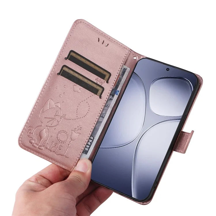 KT Imprinting Flower Series-4 For Xiaomi Redmi K70 Ultra Case Cat Bee Pattern Flip Leather Phone Cover