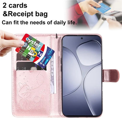 KT Imprinting Flower Series-4 For Xiaomi Redmi K70 Ultra Case Cat Bee Pattern Flip Leather Phone Cover