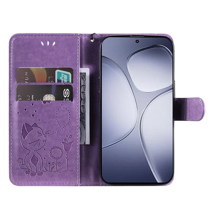KT Imprinting Flower Series-4 For Xiaomi Redmi K70 Ultra Case Cat Bee Pattern Flip Leather Phone Cover