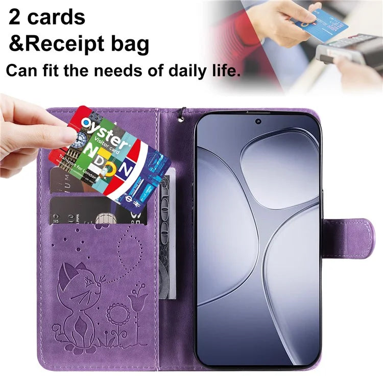 KT Imprinting Flower Series-4 For Xiaomi Redmi K70 Ultra Case Cat Bee Pattern Flip Leather Phone Cover