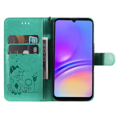 KT Imprinting Flower Series-4 For Samsung Galaxy A06 Case Cat Bee Pattern Flip Leather Phone Cover