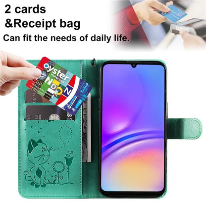 KT Imprinting Flower Series-4 For Samsung Galaxy A06 Case Cat Bee Pattern Flip Leather Phone Cover