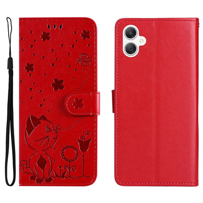 KT Imprinting Flower Series-4 For Samsung Galaxy A06 Case Cat Bee Pattern Flip Leather Phone Cover