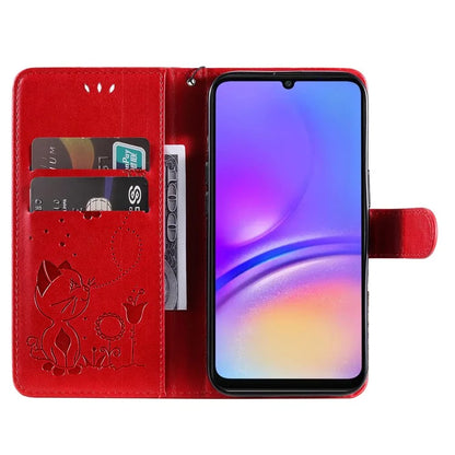 KT Imprinting Flower Series-4 For Samsung Galaxy A06 Case Cat Bee Pattern Flip Leather Phone Cover