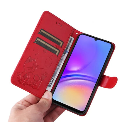 KT Imprinting Flower Series-4 For Samsung Galaxy A06 Case Cat Bee Pattern Flip Leather Phone Cover