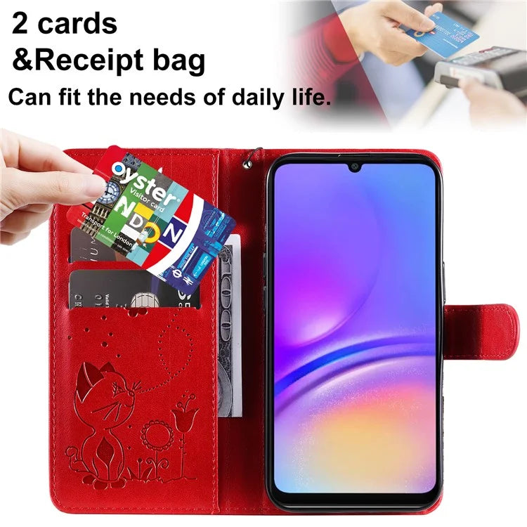 KT Imprinting Flower Series-4 For Samsung Galaxy A06 Case Cat Bee Pattern Flip Leather Phone Cover