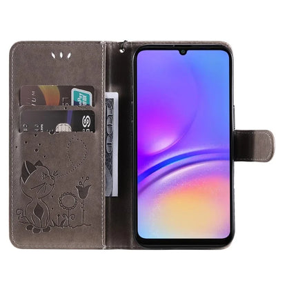 KT Imprinting Flower Series-4 For Samsung Galaxy A06 Case Cat Bee Pattern Flip Leather Phone Cover