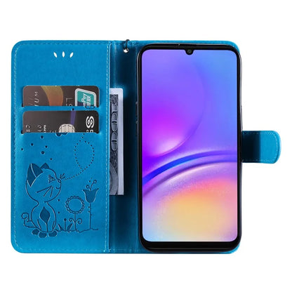 KT Imprinting Flower Series-4 For Samsung Galaxy A06 Case Cat Bee Pattern Flip Leather Phone Cover