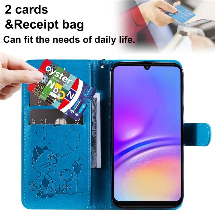 KT Imprinting Flower Series-4 For Samsung Galaxy A06 Case Cat Bee Pattern Flip Leather Phone Cover