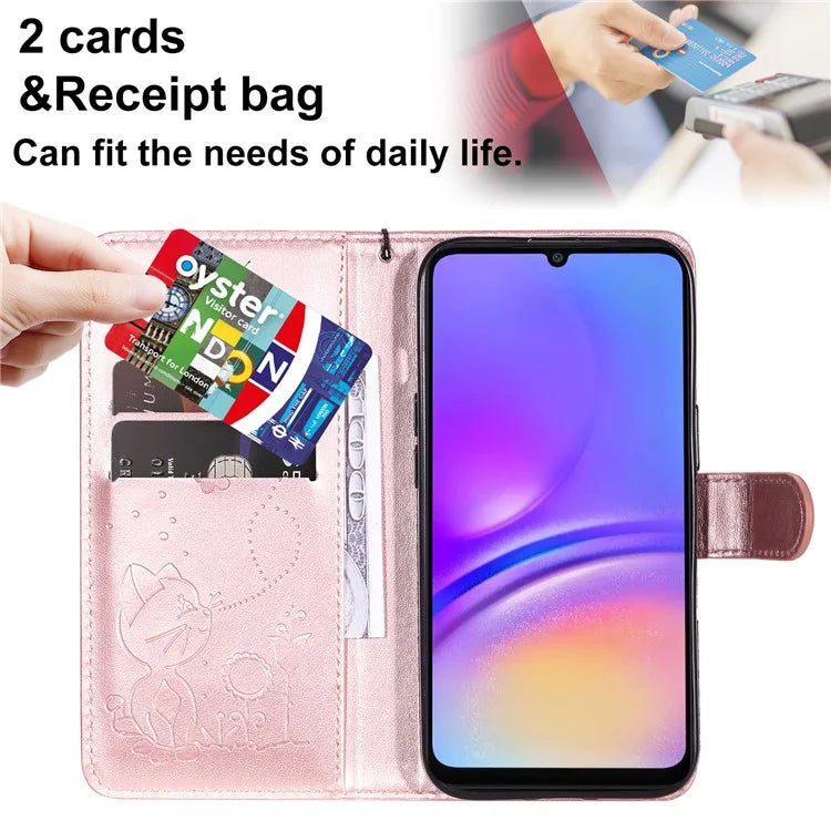 KT Imprinting Flower Series-4 For Samsung Galaxy A06 Case Cat Bee Pattern Flip Leather Phone Cover