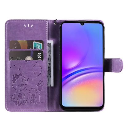 KT Imprinting Flower Series-4 For Samsung Galaxy A06 Case Cat Bee Pattern Flip Leather Phone Cover