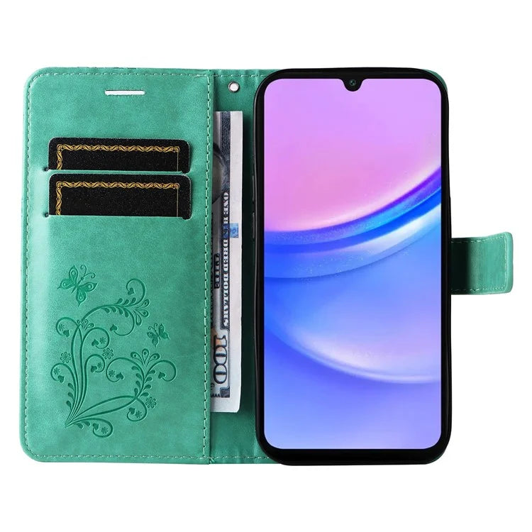 KT Imprinting Flower Series-2 For Samsung Galaxy A16 5G Case Floral Butterfly Leather Wallet Phone Cover